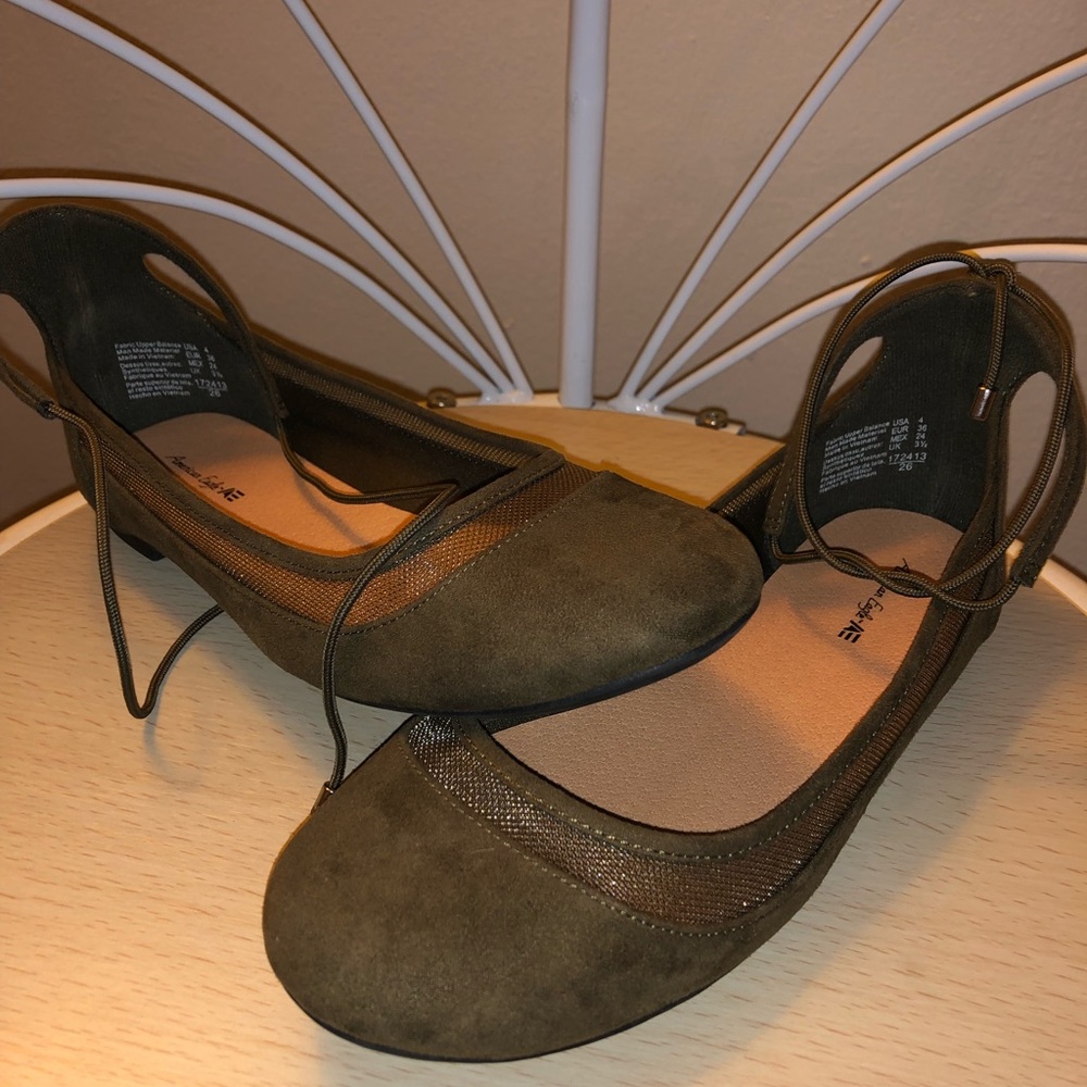 Olive green lace up flats